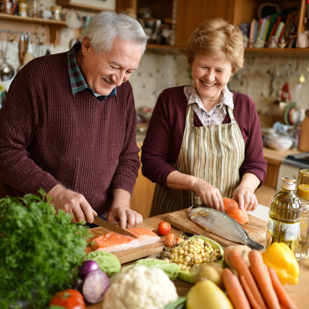 Mladá slovenská žena v kuchyni s úsmevom organizujúca si týždenný jedálny plán s čerstvými potravinami
